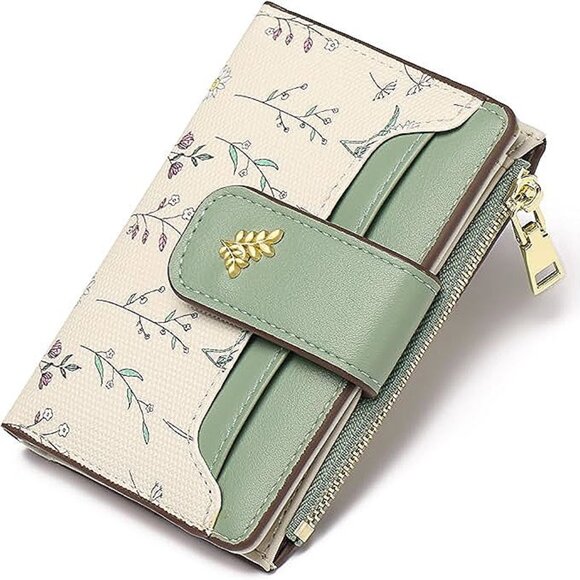 Small Wallets for Women RFID Blocking Leather Bifold Zipper Pocket Wallet Credit